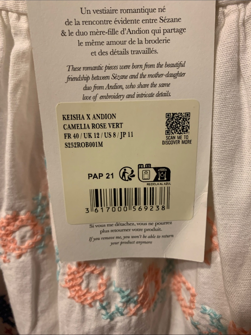Boho Embroidered White Cotton Maxi Dress with Multicolor Floral Accents Size 8 - Picture 7 of 10